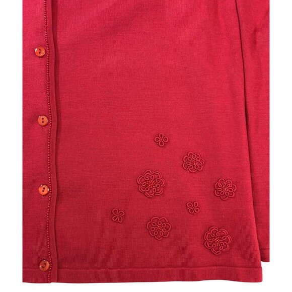 Pendleton Red Cardigan Sweater With Floral Embroidery Silk/Nylon Blend Lined - L - Picture 6 of 6